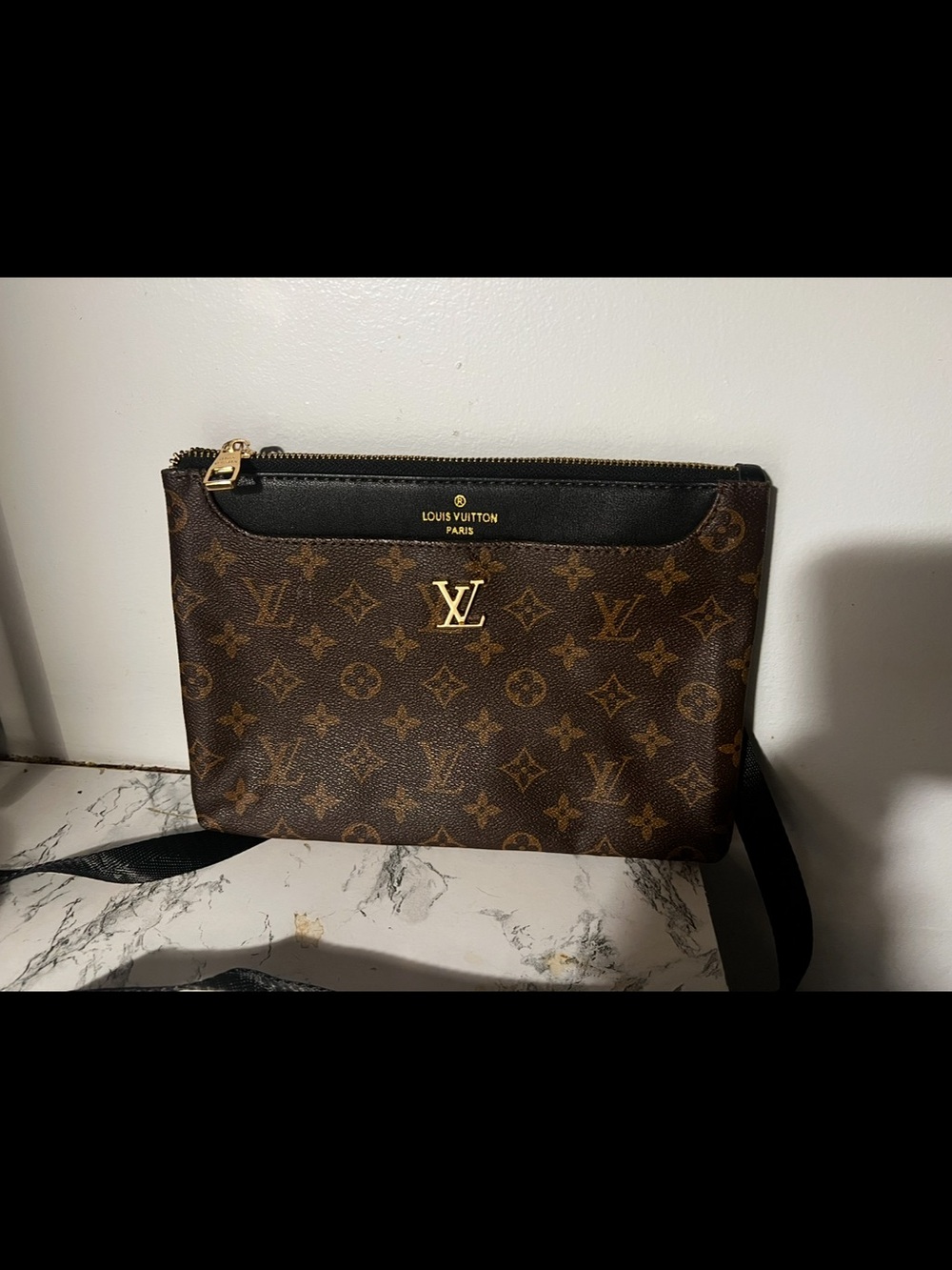 Brown Monogram Canvas Messenger Pouch with Black Trim